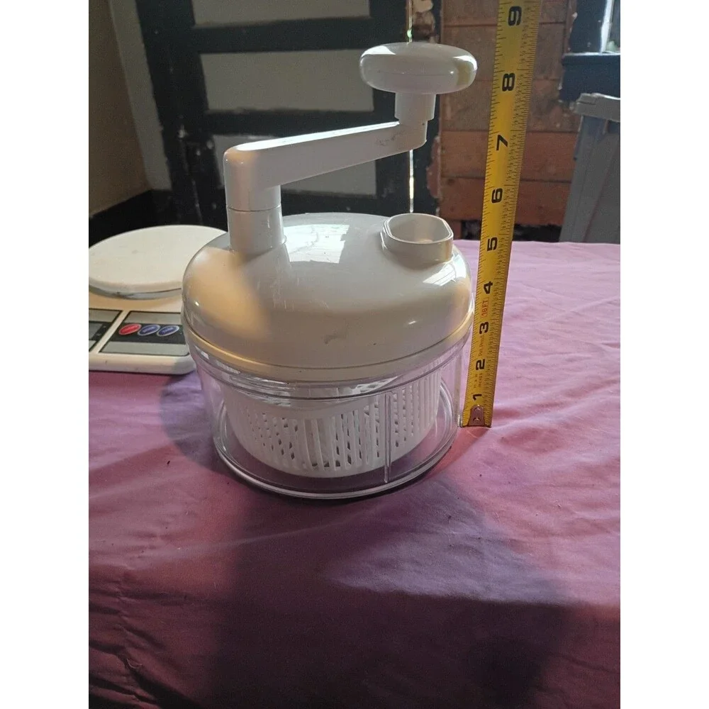 Vintage Manual Food Processor Salad Spinner Hand Crank Chopper Mixer Bowl
